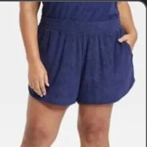 Ava & Viv 3X Dark Blue (feels like Terry cloth) Athletic Shorts w/ Side Pockets